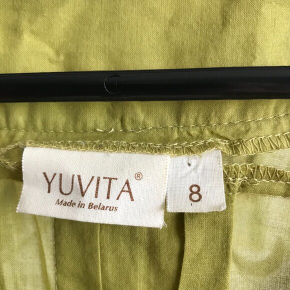 YUVITA size 8 Avocado Green Cotton Voile 3/4 Sleeve Tunic Blouse Top - Picture 4 of 4